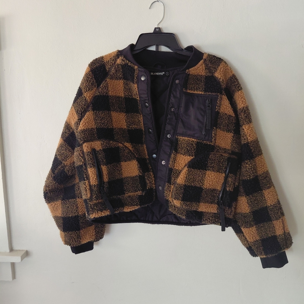 Blank NYC Buffalo Check Sherpa Crop Jacket Coat S